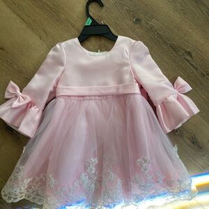 Pink Long Sleeve Dress with Bow Accents